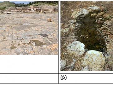 Μινωικές υδρο-τεχνολογίες: (α) Ανοιχτή αυλή στη Μινωική Φαιστό  και (β) πηγάδι στο Μινωικό Παλαικάστρο της Ανατολικής Κρήτης