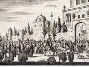 Λάρισα. Η πομπώδης πορεία του Σουλτάνου προς το τζαμί. Χαρακτικό του 1669.