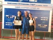 Οι αθλήτριες Λήδα-Μαρία Μανθοπούλου και Ελένη Οικονόμου με τον προπονητή τους Βασίλη Μπεκιάρη 